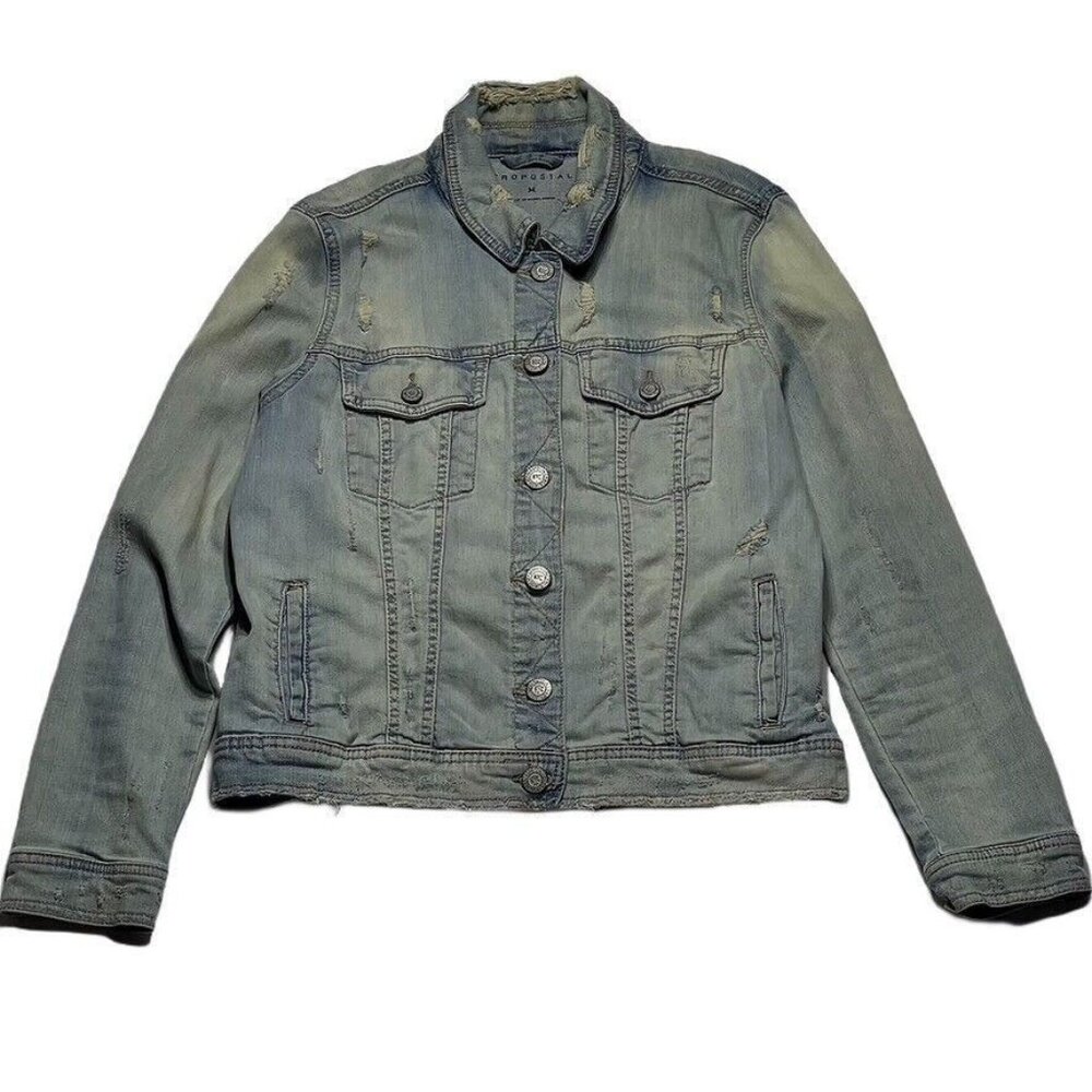 AEROPOSTALE Trucker Distressed Light Wash Denim Jacket size M - Picture 8 of 8